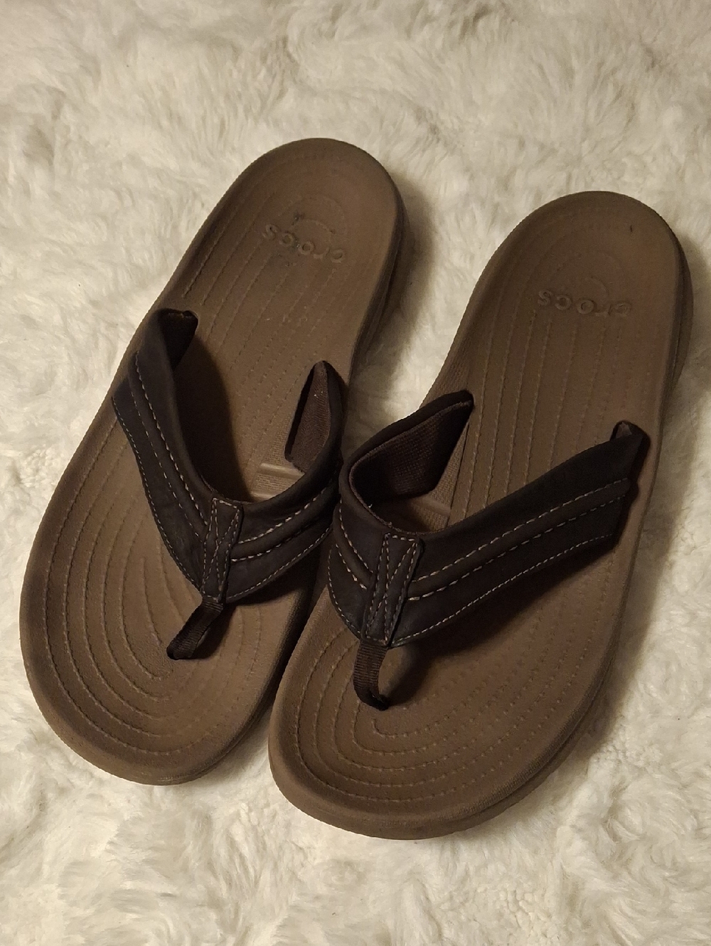 Crocs Yukon Mesa Brown Leather Flip Flop Sandals Men 12